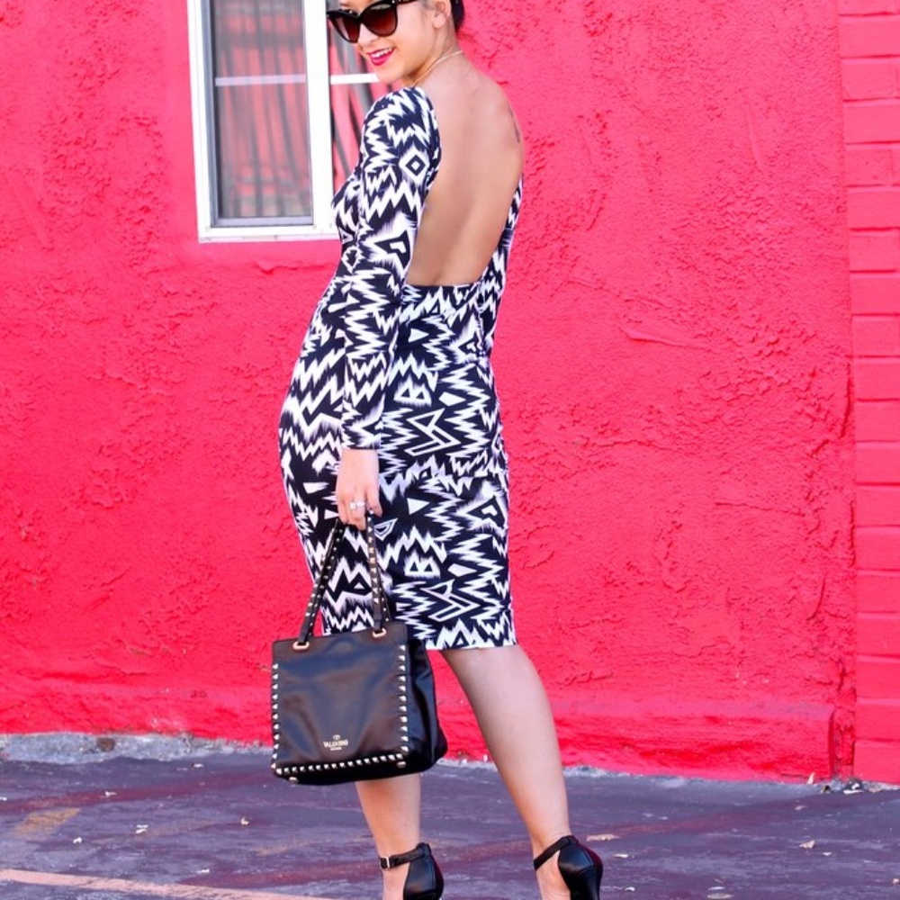 Asos Abstract Aztec Open Back Midi Knit Dress - image 1